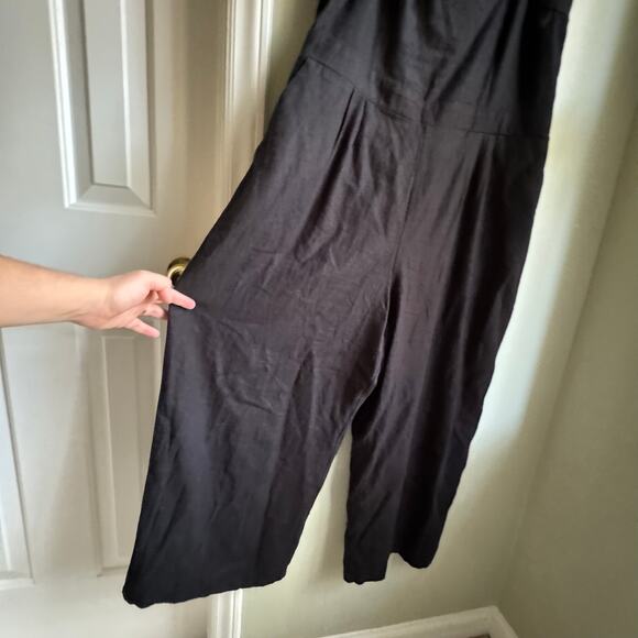 J. Crew Black Linen Blend Spaghetti Strap Jumpsuit Wide Leg Sz 12 - Picture 5 of 8